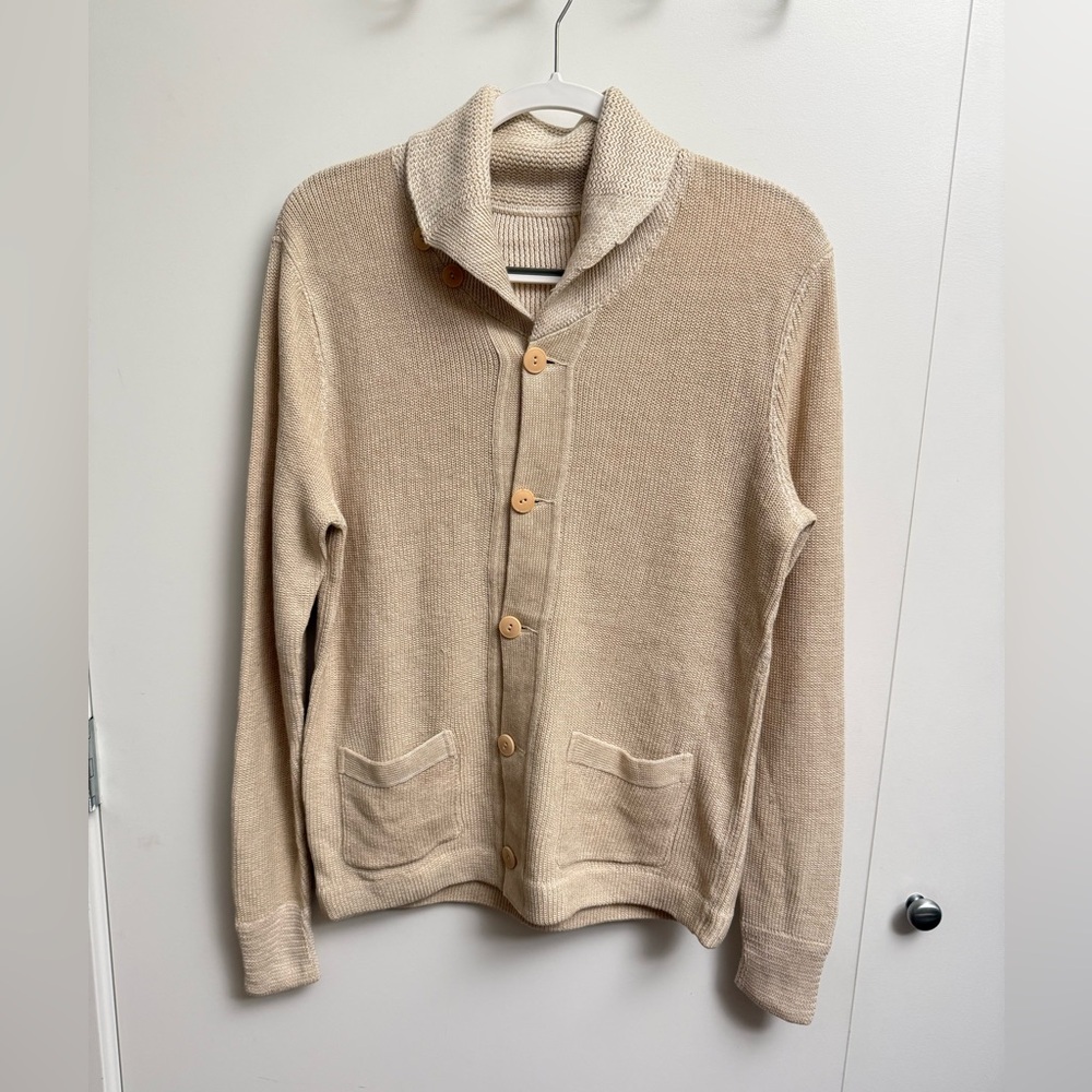Ralph Lauren Mens Sweater Large Beige Cardigan Long Sleeve Shawl